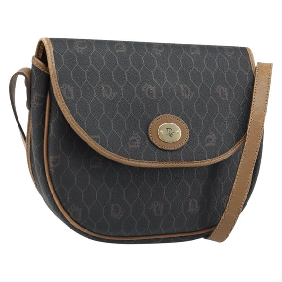 Christian Dior Honeycomb Canvas Shoulder Bag PVC Black Gold Auth ARZ506
