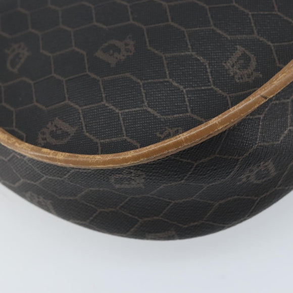 Christian Dior Honeycomb Canvas Shoulder Bag PVC Black Gold Auth ARZ506
