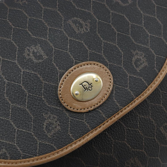 Christian Dior Honeycomb Canvas Shoulder Bag PVC Black Gold Auth ARZ506