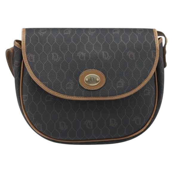Christian Dior Honeycomb Canvas Shoulder Bag PVC Black Gold Auth ARZ506