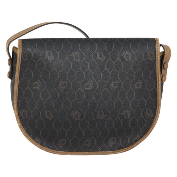 Christian Dior Honeycomb Canvas Shoulder Bag PVC Black Gold Auth ARZ506