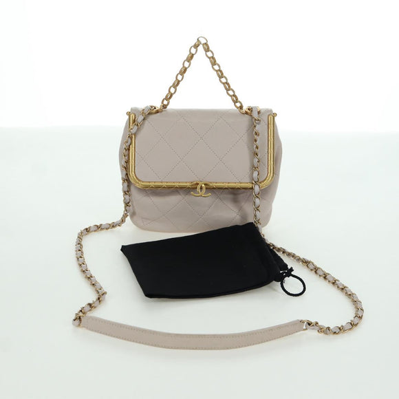 CHANEL Chain Matelasse Shoulder Bag Lamb Skin 2way Pink Gold CC Auth ARZ510V