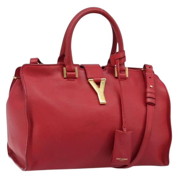 SAINT LAURENT Y Line Petit Kabas Bag Leather Red Gold 311210 Auth ARZ512A