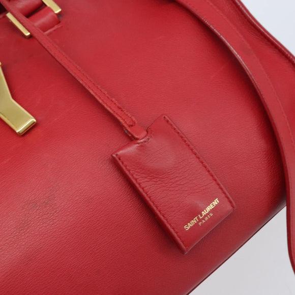 SAINT LAURENT Y Line Petit Kabas Bag Leather Red Gold 311210 Auth ARZ512A