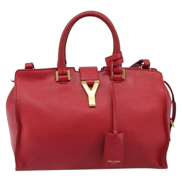 SAINT LAURENT Y Line Petit Kabas Bag Leather Red Gold 311210 Auth ARZ512A