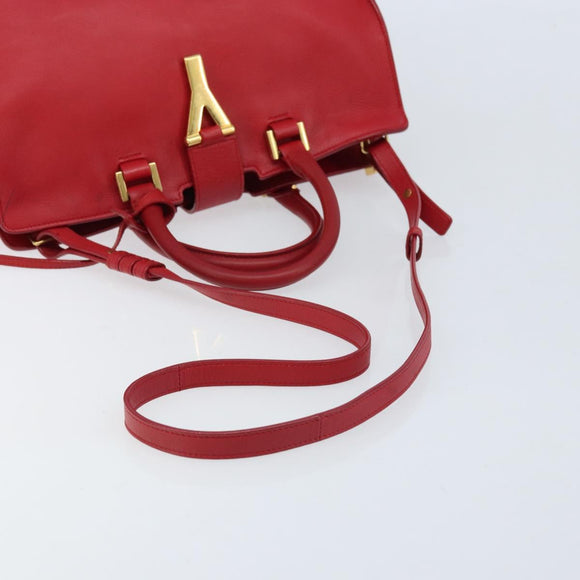SAINT LAURENT Y Line Petit Kabas Bag Leather Red Gold 311210 Auth ARZ512A