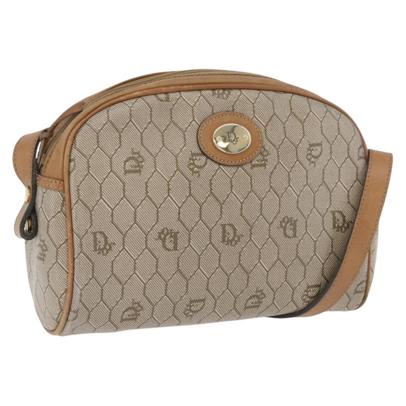 Christian Dior Honeycomb Canvas Shoulder Bag PVC Beige Gold Auth ARZ525