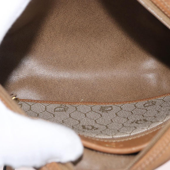 Christian Dior Honeycomb Canvas Shoulder Bag PVC Beige Gold Auth ARZ525