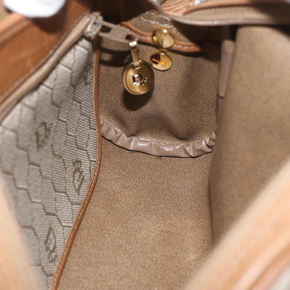 Christian Dior Honeycomb Canvas Shoulder Bag PVC Beige Gold Auth ARZ525