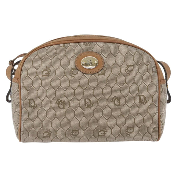 Christian Dior Honeycomb Canvas Shoulder Bag PVC Beige Gold Auth ARZ525