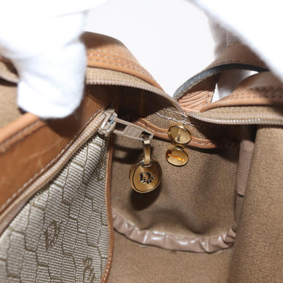 Christian Dior Honeycomb Canvas Shoulder Bag PVC Beige Gold Auth ARZ525
