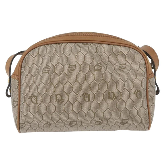 Christian Dior Honeycomb Canvas Shoulder Bag PVC Beige Gold Auth ARZ525