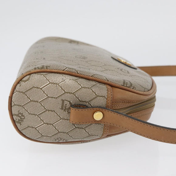 Christian Dior Honeycomb Canvas Shoulder Bag PVC Beige Gold Auth ARZ525