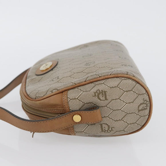 Christian Dior Honeycomb Canvas Shoulder Bag PVC Beige Gold Auth ARZ525
