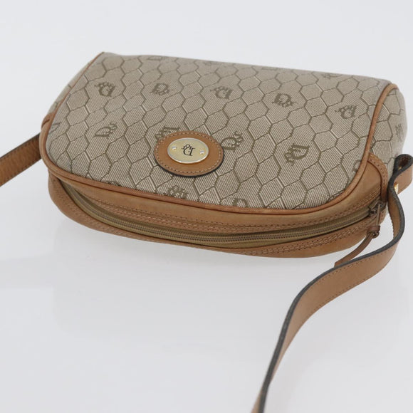 Christian Dior Honeycomb Canvas Shoulder Bag PVC Beige Gold Auth ARZ525
