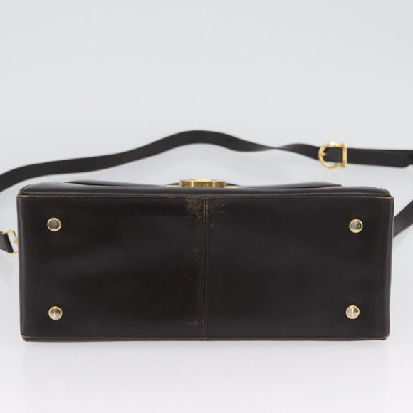 Salvatore Ferragamo Gancini Hand Bag Leather 2way Brown Gold Auth ARZ526
