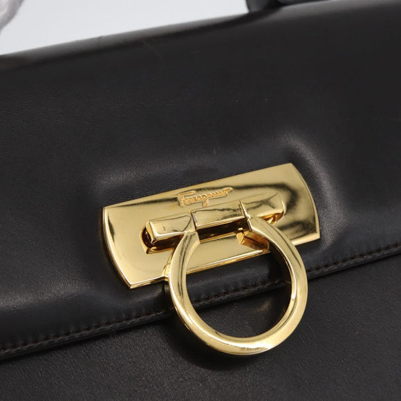 Salvatore Ferragamo Gancini Hand Bag Leather 2way Brown Gold Auth ARZ526