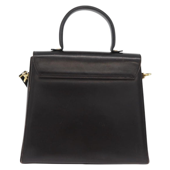 Salvatore Ferragamo Gancini Hand Bag Leather 2way Brown Gold Auth ARZ526