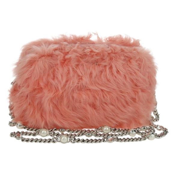 Miu Miu Chain Shoulder Bag fur Pink Silver Auth ARZ527M