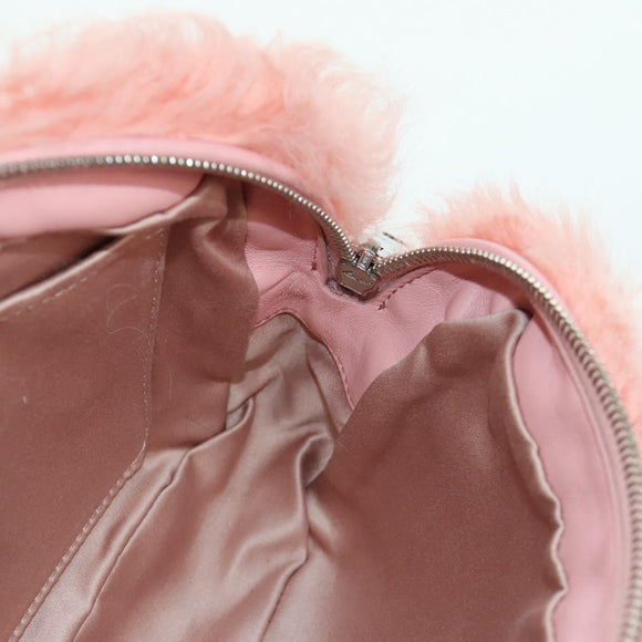 Miu Miu Chain Shoulder Bag fur Pink Silver Auth ARZ527M