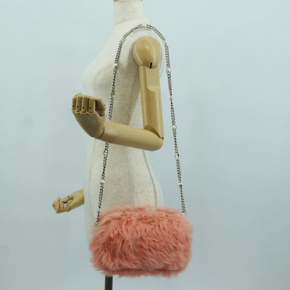Miu Miu Chain Shoulder Bag fur Pink Silver Auth ARZ527M