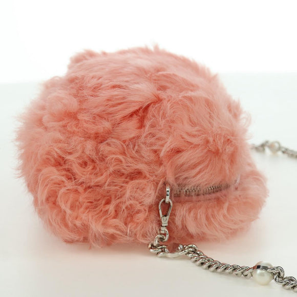Miu Miu Chain Shoulder Bag fur Pink Silver Auth ARZ527M