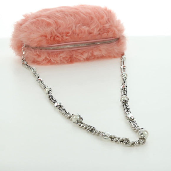 Miu Miu Chain Shoulder Bag fur Pink Silver Auth ARZ527M