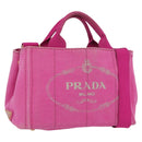 PRADA Canapa PM Hand Bag Canvas 2way Pink Gold Auth ARZ534-1