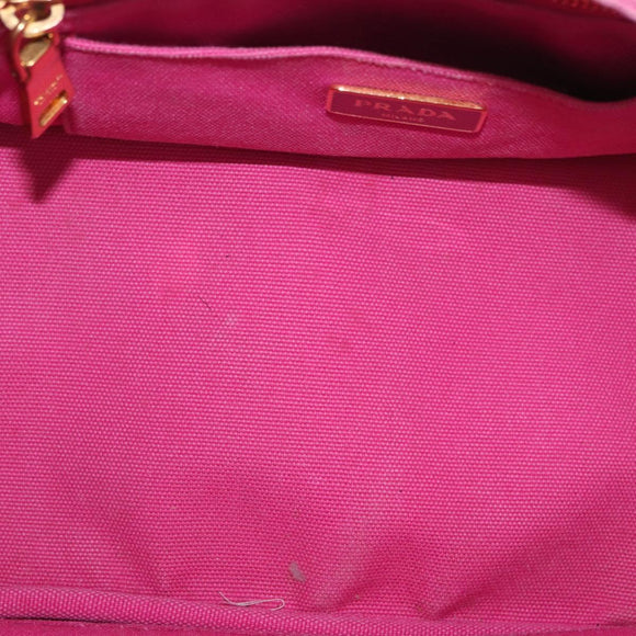 PRADA Canapa PM Hand Bag Canvas 2way Pink Gold Auth ARZ534