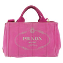 PRADA Canapa PM Hand Bag Canvas 2way Pink Gold Auth ARZ534-13
