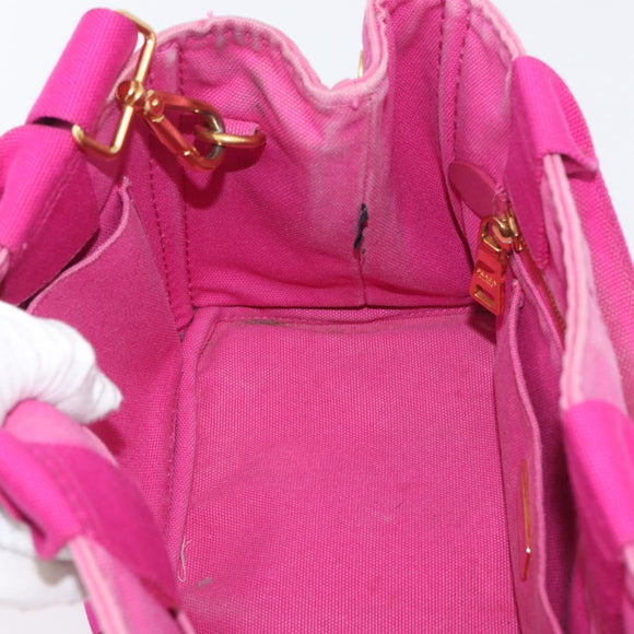 PRADA Canapa PM Hand Bag Canvas 2way Pink Gold Auth ARZ534