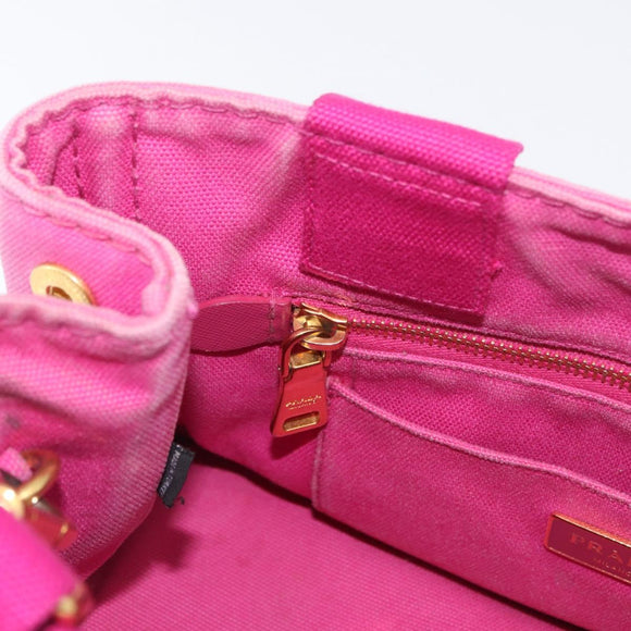 PRADA Canapa PM Hand Bag Canvas 2way Pink Gold Auth ARZ534