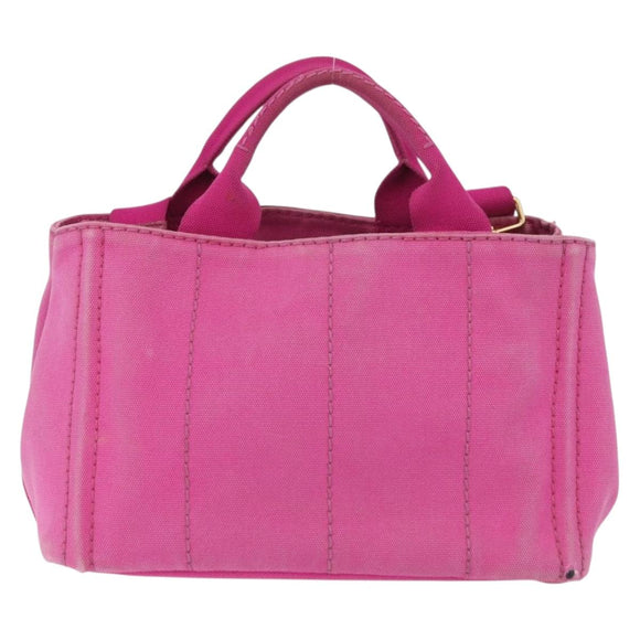 PRADA Canapa PM Hand Bag Canvas 2way Pink Gold Auth ARZ534