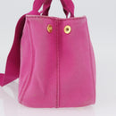 PRADA Canapa PM Hand Bag Canvas 2way Pink Gold Auth ARZ534-3