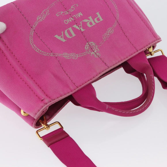 PRADA Canapa PM Hand Bag Canvas 2way Pink Gold Auth ARZ534