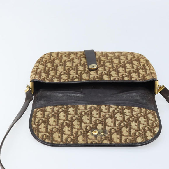 Christian Dior Trotter Canvas Shoulder Bag Beige Gold Auth ARZ539