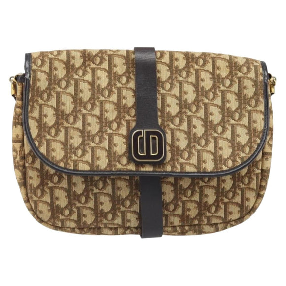 Christian Dior Trotter Canvas Shoulder Bag Beige Gold Auth ARZ539