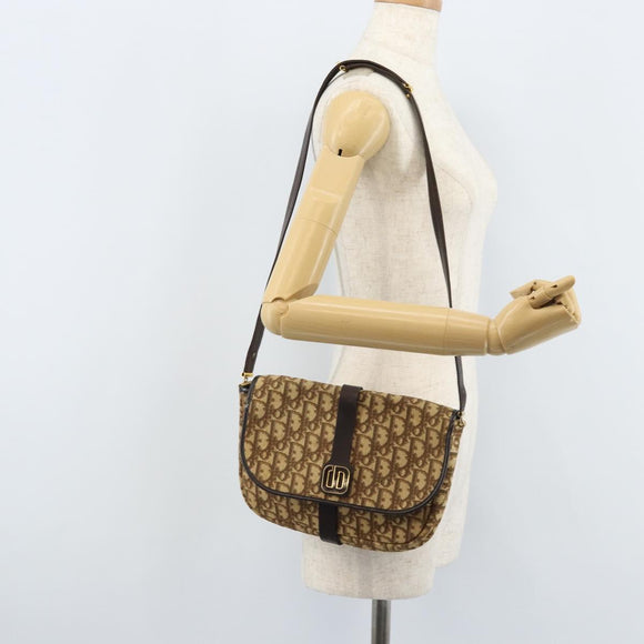 Christian Dior Trotter Canvas Shoulder Bag Beige Gold Auth ARZ539