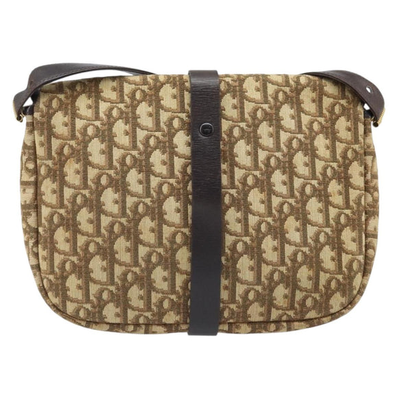 Christian Dior Trotter Canvas Shoulder Bag Beige Gold Auth ARZ539