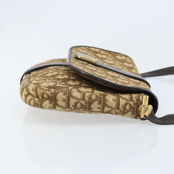 Christian Dior Trotter Canvas Shoulder Bag Beige Gold Auth ARZ539
