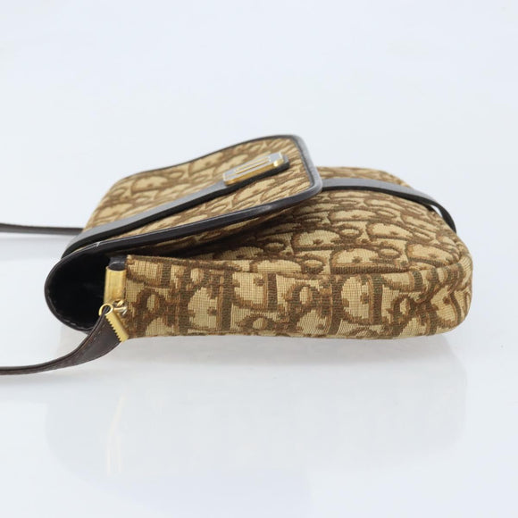 Christian Dior Trotter Canvas Shoulder Bag Beige Gold Auth ARZ539