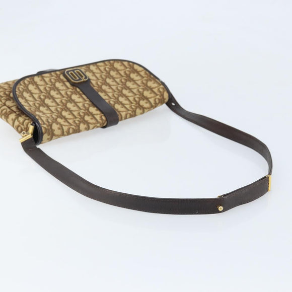 Christian Dior Trotter Canvas Shoulder Bag Beige Gold Auth ARZ539