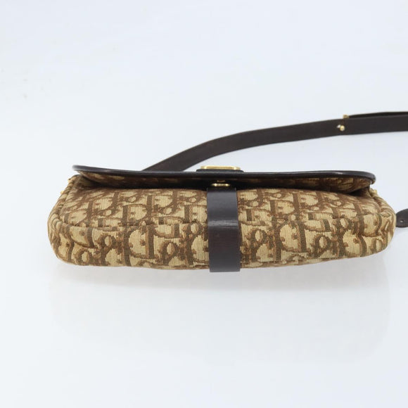 Christian Dior Trotter Canvas Shoulder Bag Beige Gold Auth ARZ539