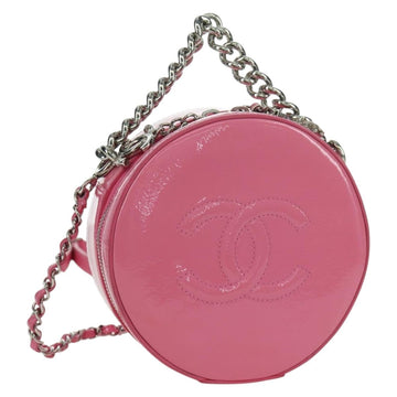 CHANEL Chain Shoulder Bag Patent leather Pink Silver CC Auth ARZ544SAM
