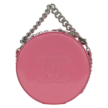 CHANEL Chain Shoulder Bag Patent leather Pink Silver CC Auth ARZ544SAM - 0