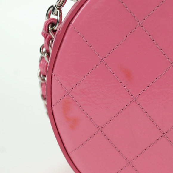 CHANEL Chain Shoulder Bag Patent leather Pink Silver CC Auth ARZ544SAM