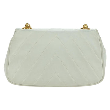 CHANEL Griboa V Stitch Chain Shoulder Bag Leather White Gold CC Auth ARZ551SAV - 0