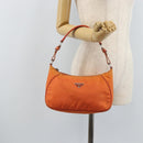 PRADA Shoulder Bag Nylon Orange Silver Auth ARZ559A-25