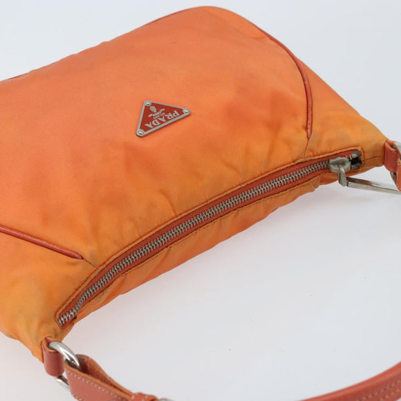 PRADA Shoulder Bag Nylon Orange Silver Auth ARZ559A