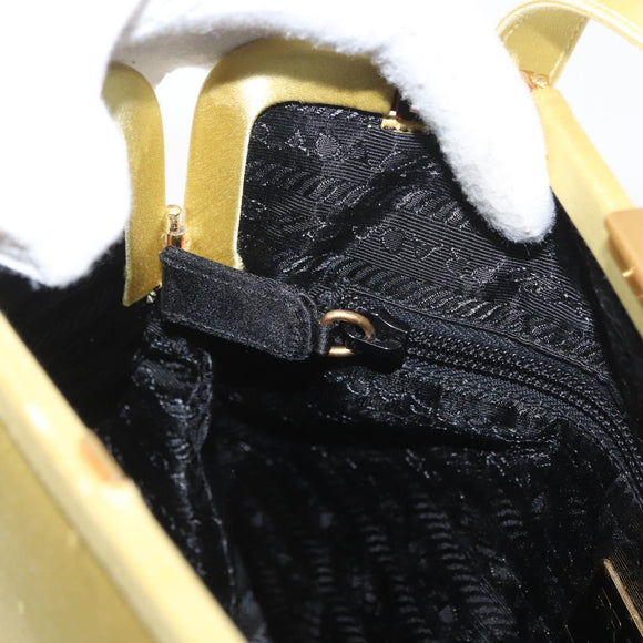 PRADA Tote Bag Satin Yellow Gold Auth ARZ560